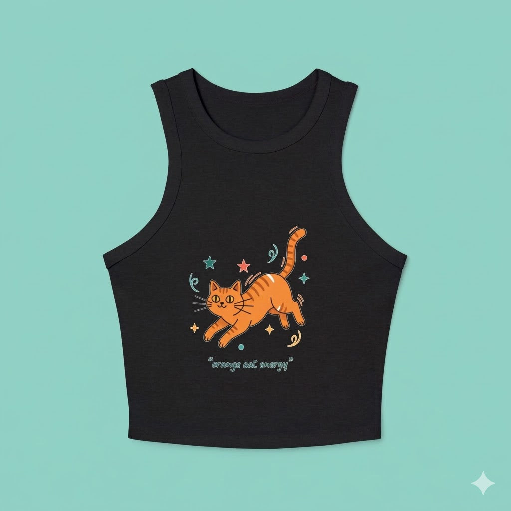 Women's "Cat Energy" Racerback Crop Top | Premium Athleisure Tank