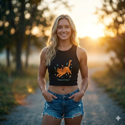 Women's "Cat Energy" Racerback Crop Top | Premium Athleisure Tank