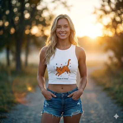 Women's "Cat Energy" Racerback Crop Top | Premium Athleisure Tank