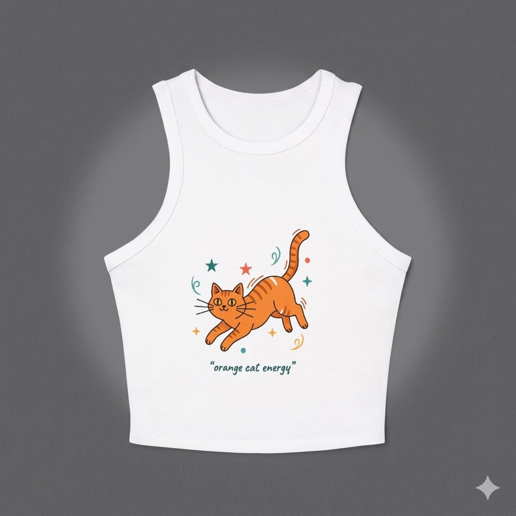Women's "Cat Energy" Racerback Crop Top | Premium Athleisure Tank