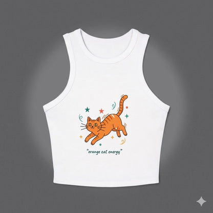 Women's "Cat Energy" Racerback Crop Top | Premium Athleisure Tank