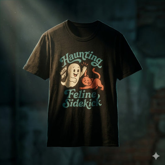 Men's "Feline Sidekick" Autumn Cat T-Shirt | Premium Spooky Season Streetwear