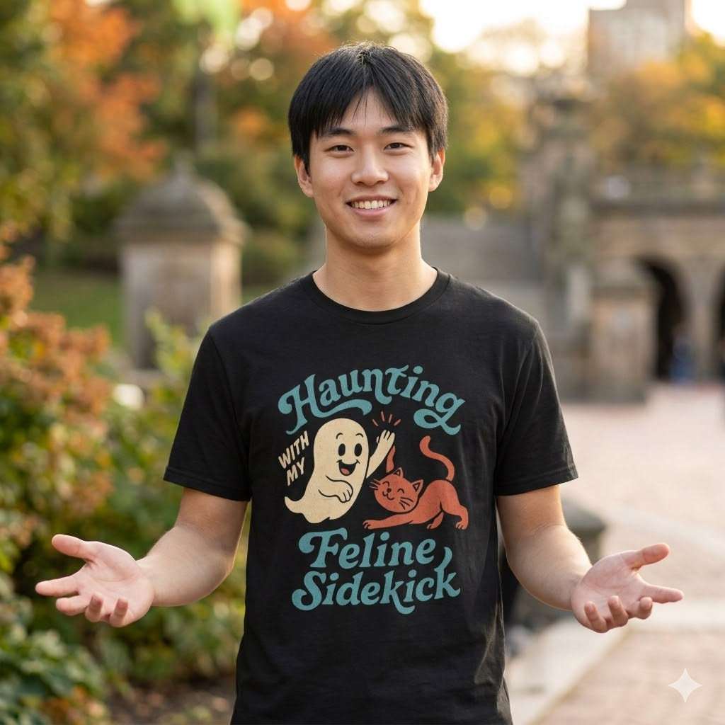Men's "Feline Sidekick" Autumn Cat T-Shirt | Premium Spooky Season Streetwear