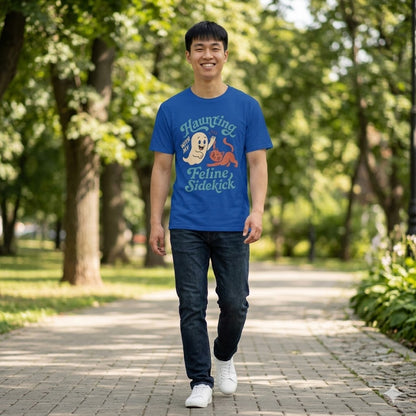 Men's "Feline Sidekick" Autumn Cat T-Shirt | Premium Spooky Season Streetwear