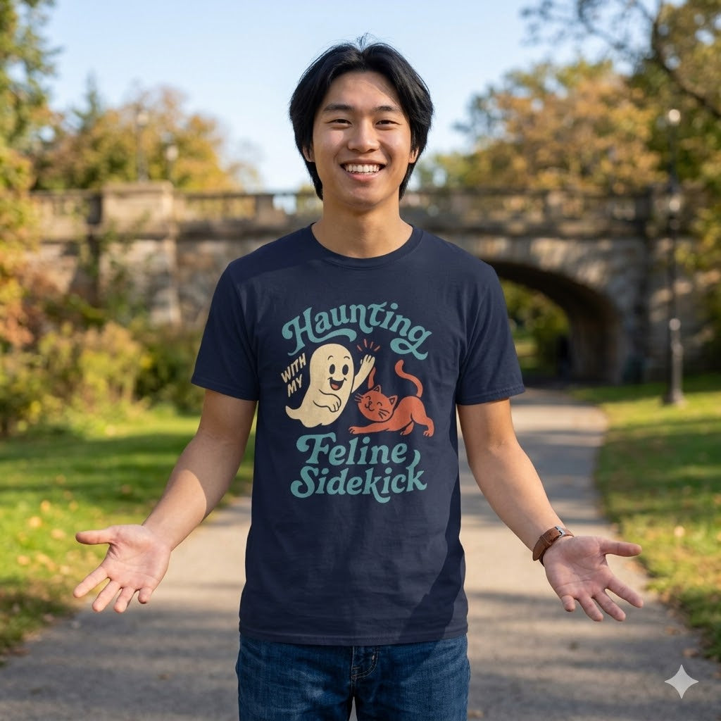 Men's "Feline Sidekick" Autumn Cat T-Shirt | Premium Spooky Season Streetwear
