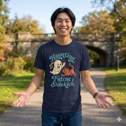 Men's "Feline Sidekick" Autumn Cat T-Shirt | Premium Spooky Season Streetwear