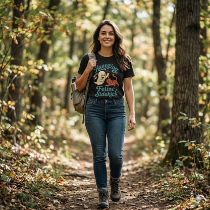 Women's "Feline Sidekick" Hiking T-Shirt | Premium Cat Mom Adventure Tee