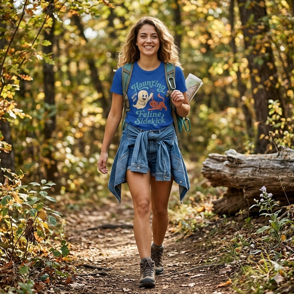 Women's "Feline Sidekick" Hiking T-Shirt | Premium Cat Mom Adventure Tee