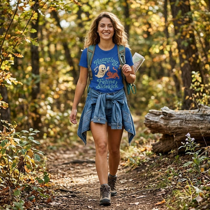 Women's "Feline Sidekick" Hiking T-Shirt | Premium Cat Mom Adventure Tee