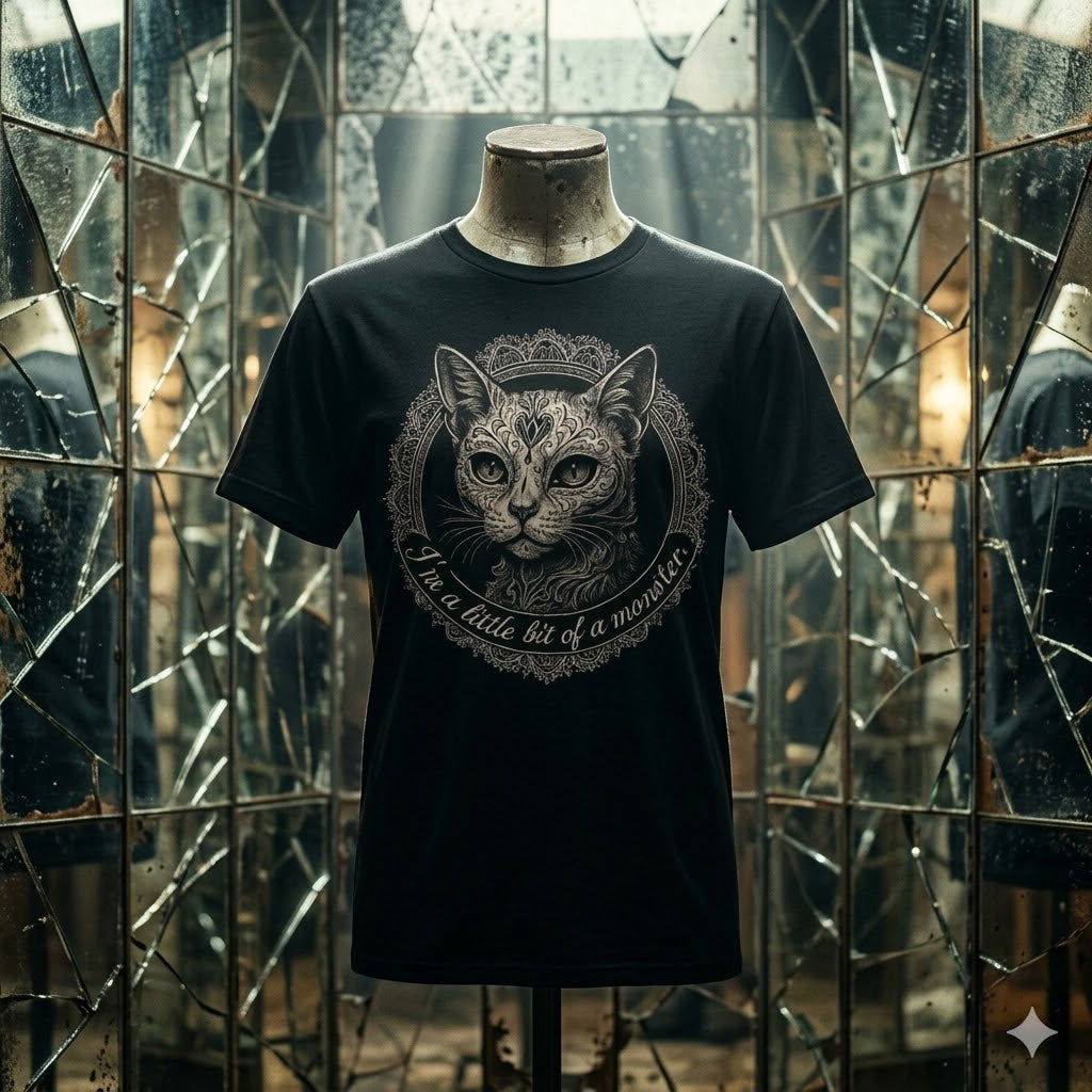 Women's "Little Bit of a Monster" Cat T-Shirt | Premium Gothic Portrait Tee