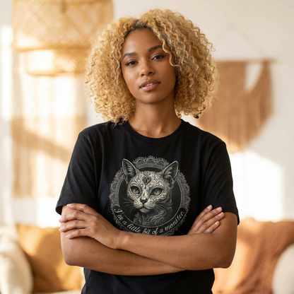 Women's "Little Bit of a Monster" Cat T-Shirt | Premium Gothic Portrait Tee