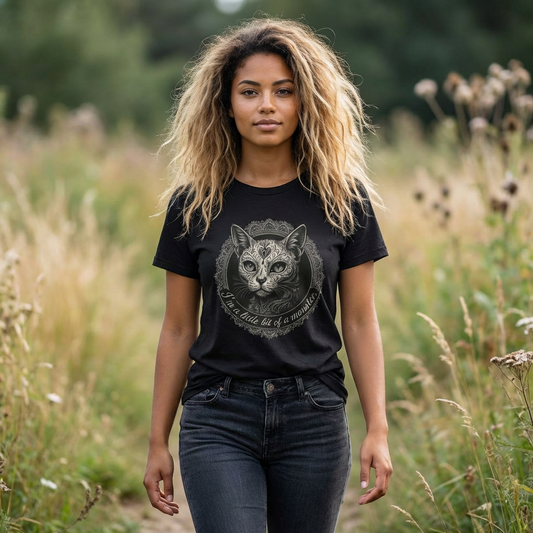 Women's "Little Bit of a Monster" Cat T-Shirt | Premium Gothic Portrait Tee