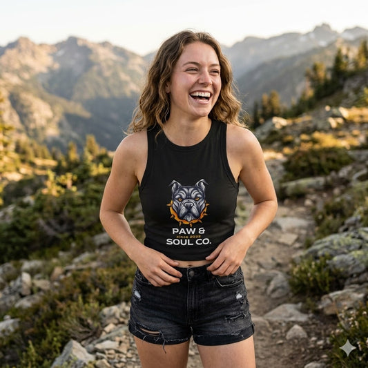 Women's Bulldog "Paw & Soul Co." Cropped Muscle Tank | Premium Dog Mom Activewear