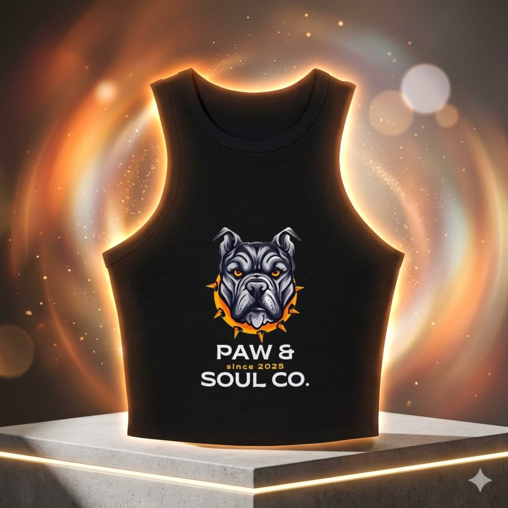 Women's Bulldog "Paw & Soul Co." Cropped Muscle Tank | Premium Dog Mom Activewear